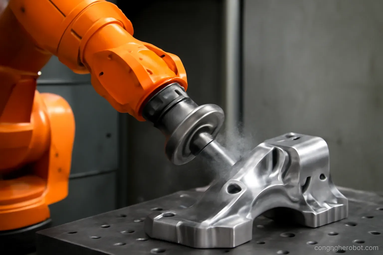 Robot đang mài một bề mặt kim loại