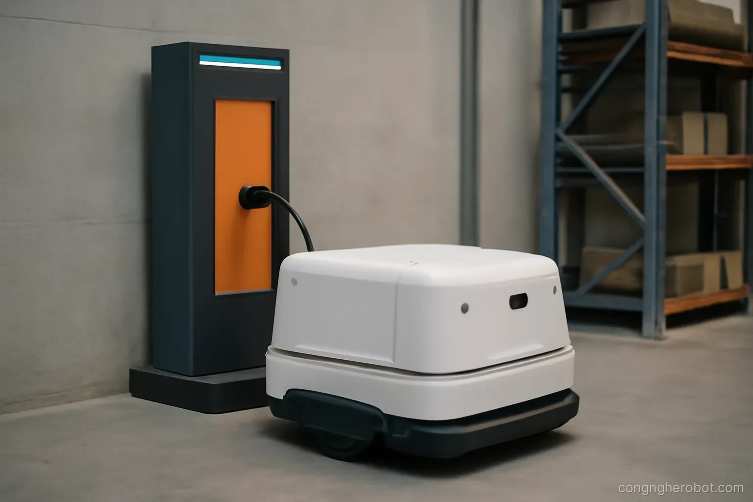 Robot đang đỗ tại trạm sạc